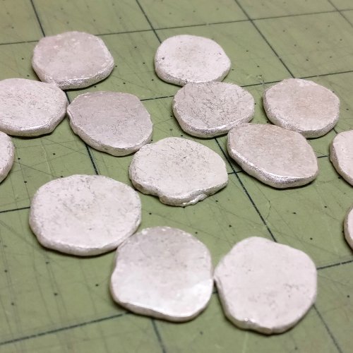 Judy Larson's Recycling Scrap Into Sheet Metal - Step 7, Metalwork, Stamping, Stamps, Butane Torch, Soldering, Solder, mostly 5-gram pieces